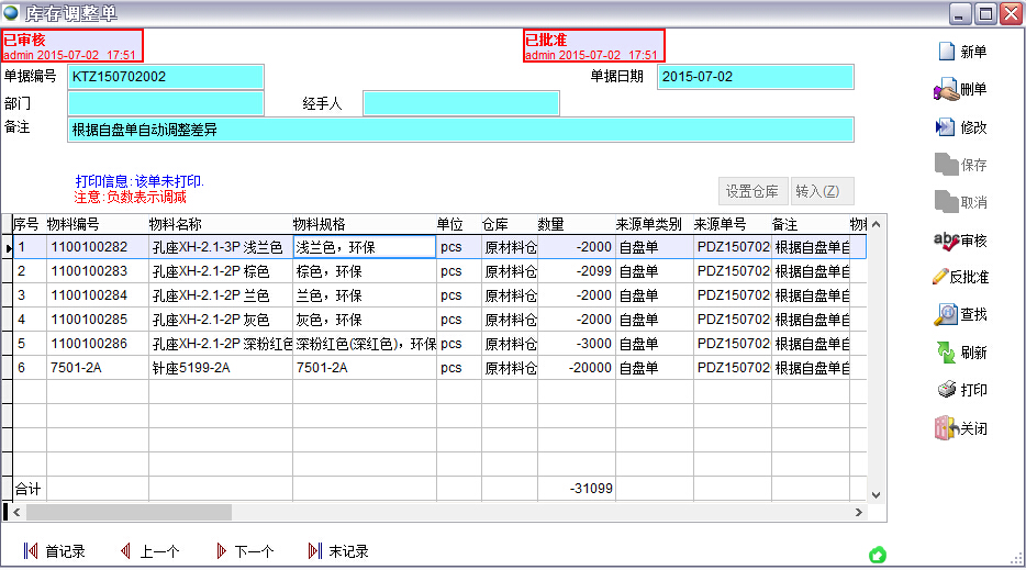 庫存調(diào)整單 庫存調(diào)整單